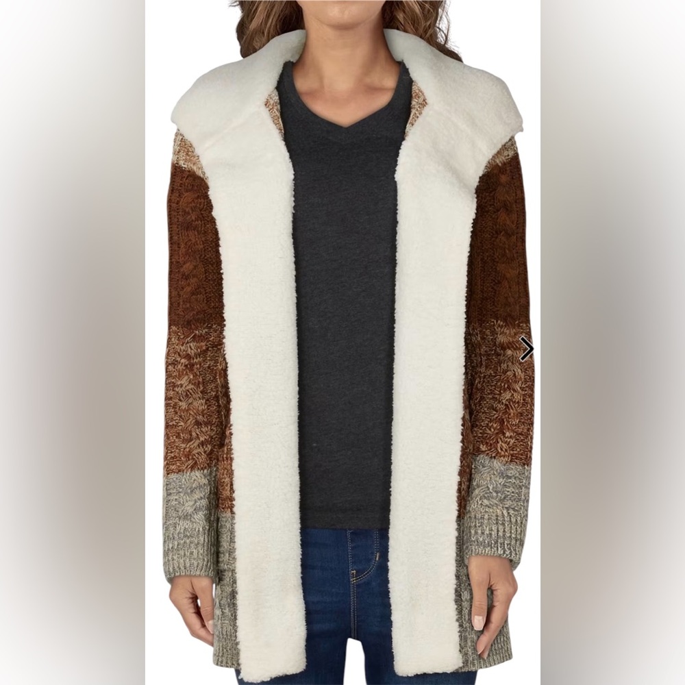 Natural Reflections Stripe Sherpa Hooded Long Sleeve Knit Sweater Cardigan